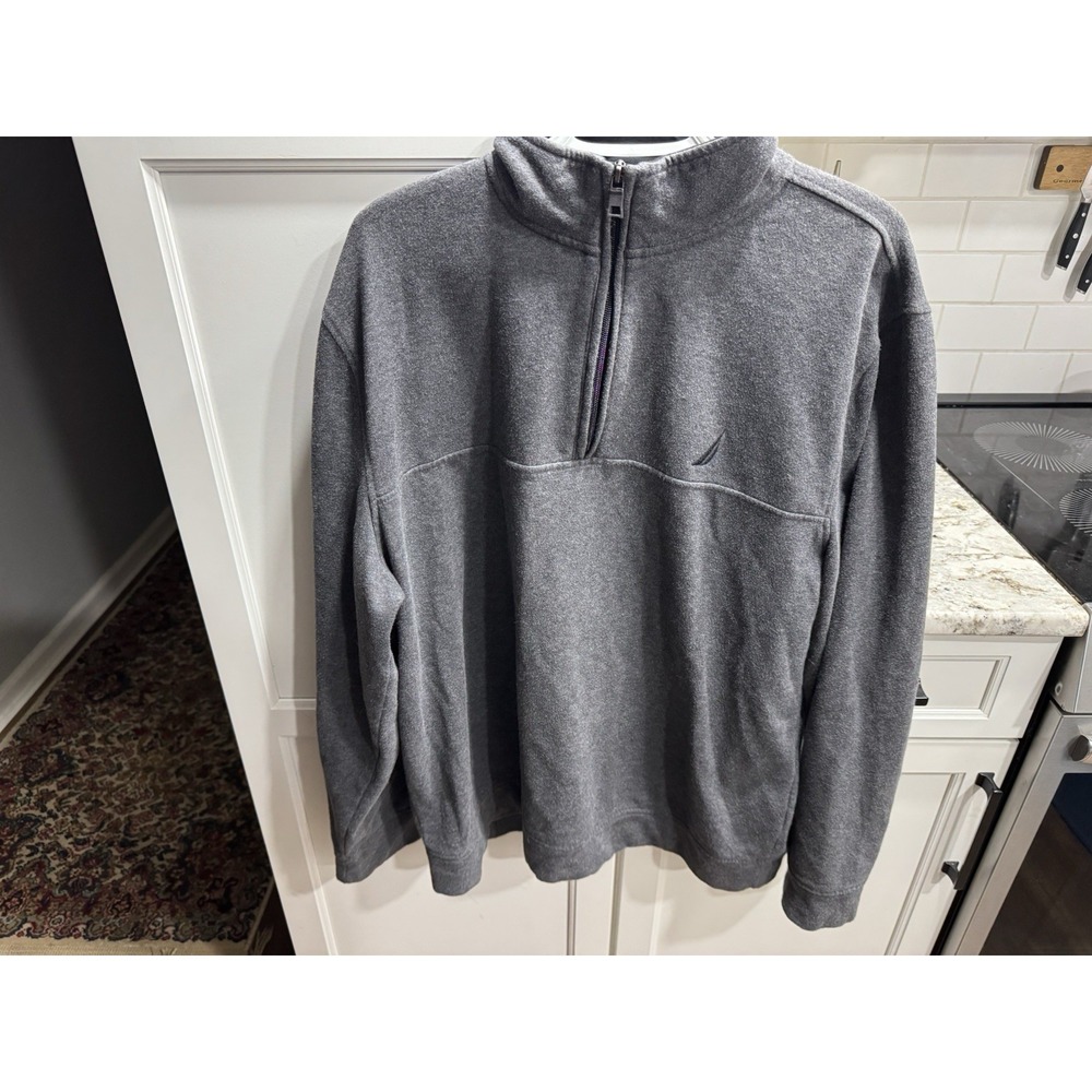 Nautica Men Gray Quarter-Zip Sweater Pullover Long-Sleeve Sweatshirt Size XL